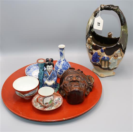 Lacquer tray & collection of Japanese ceramics